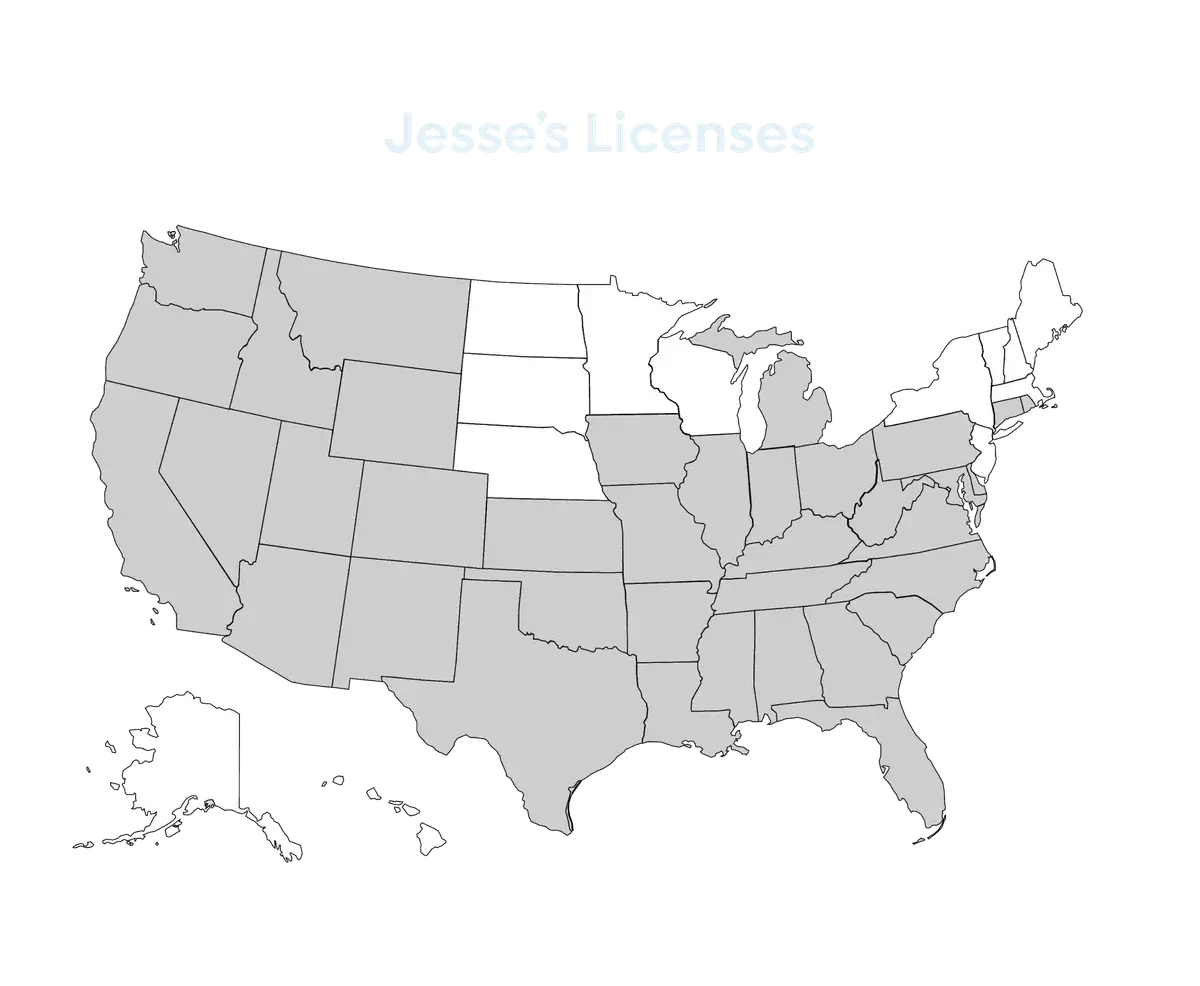 Map of U.S. states where Jesse Burris is licensed